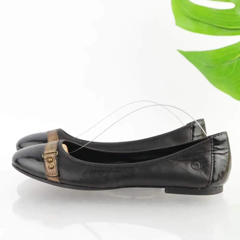 Born Womens Masia Ballet Flats Size 7 Black Leather Patent Cap Toe Slip On Shoes